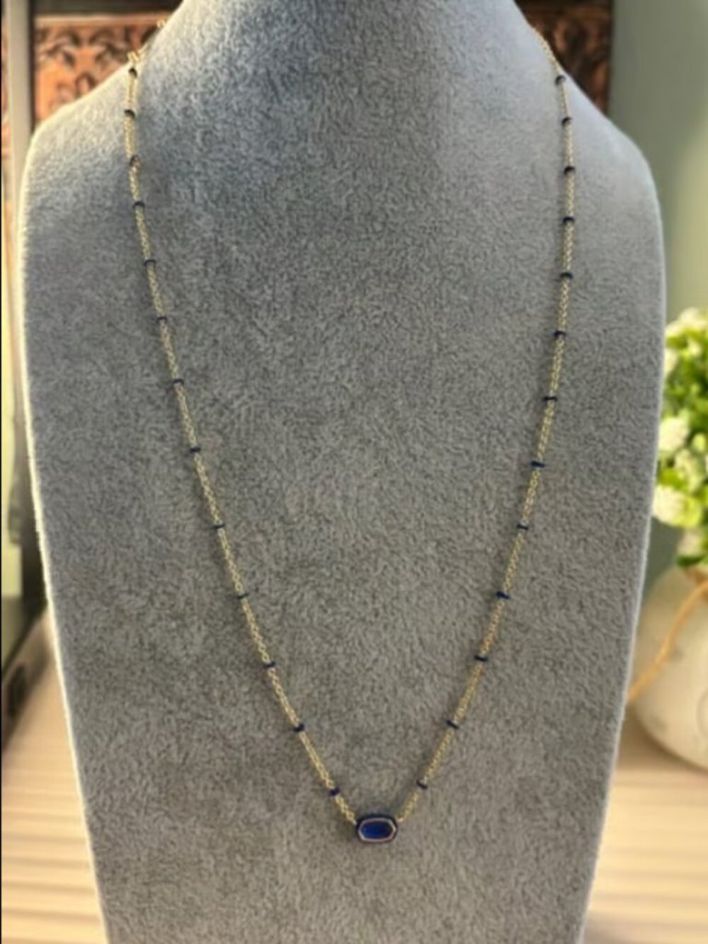 Kendra Scott Mini Elisa Gold Enamel Frame Short Pendant Necklace in Blue